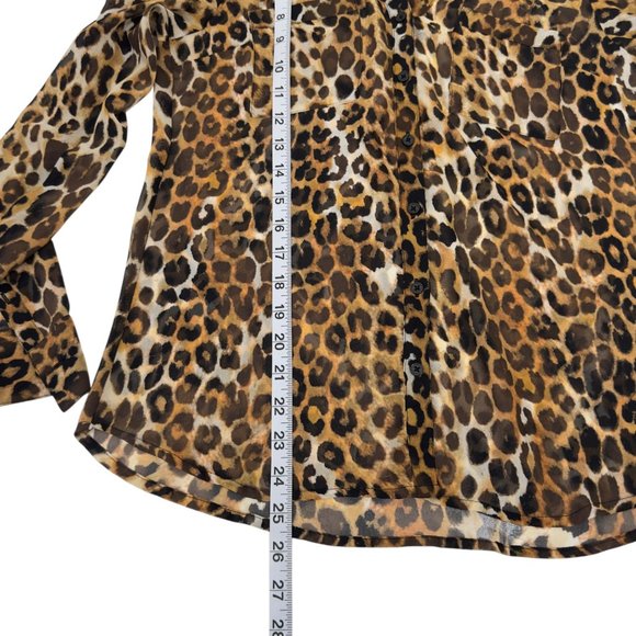 Express Leopard Print Long Sleeve Portofino Shirt Sz XS Sheer Button Down Blouse - Picture 6 of 13
